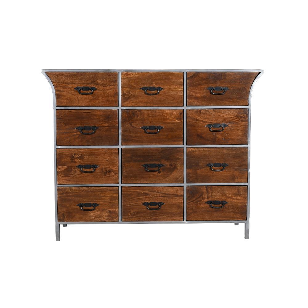 Alpine 12 Drawer Wooden Chest in Natural/ Grey - Furniture Castle