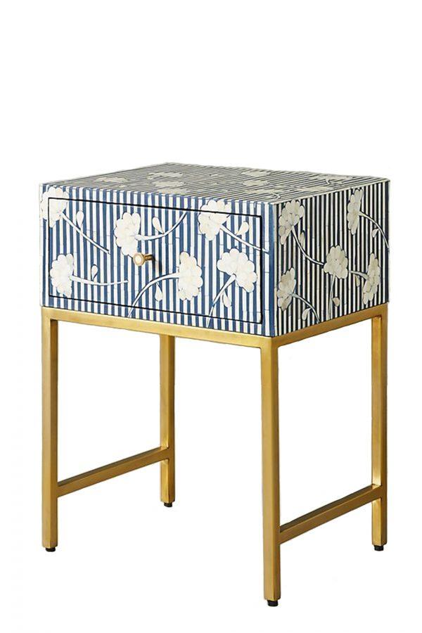 Maverick Lily Inlay Bedsides-Navy Blue - Furniture Castle