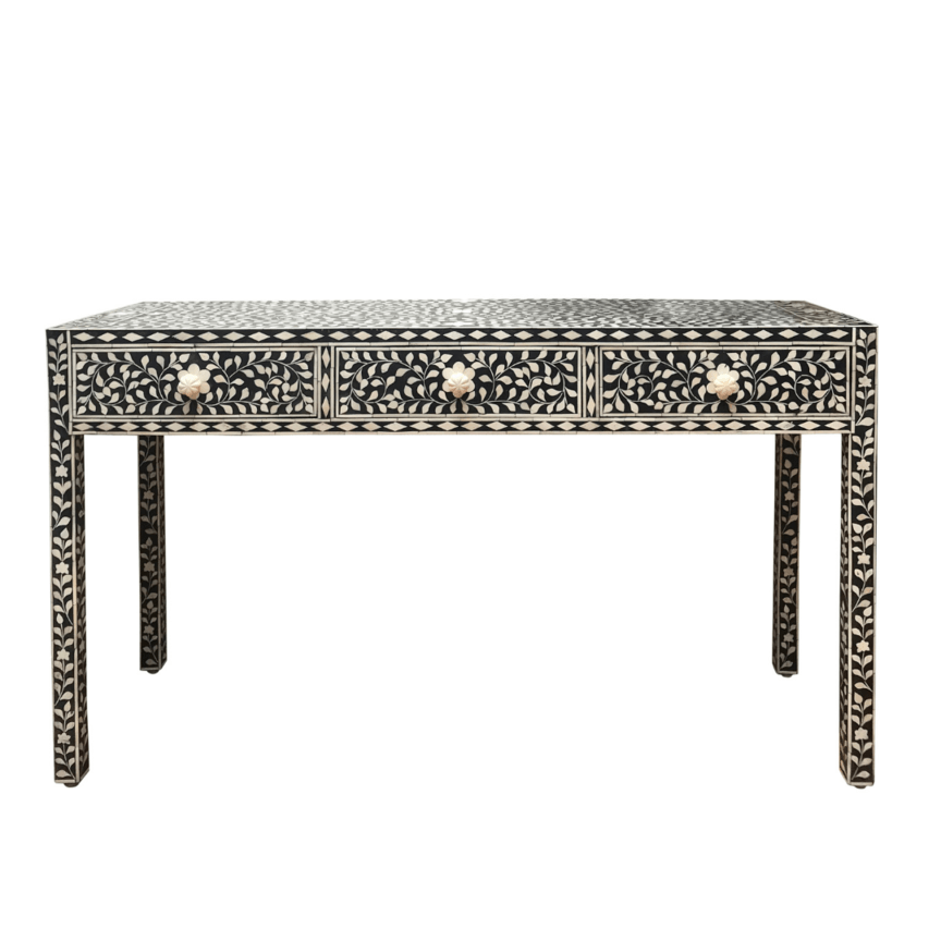 Ellie 3 Drawer Console Floral - Black - Furniture Castle