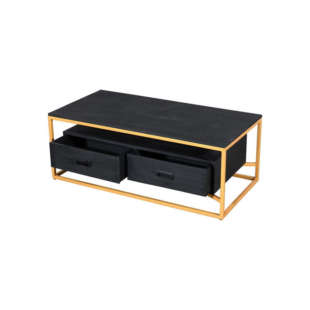 Jessica Coffee Table 2 Drawer Gold & Black - Furniture Castle