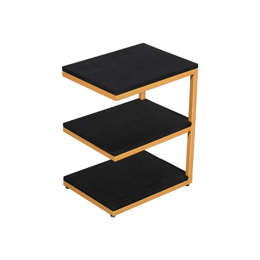 Julian Side Table 3 Tier Gold & Black - Furniture Castle