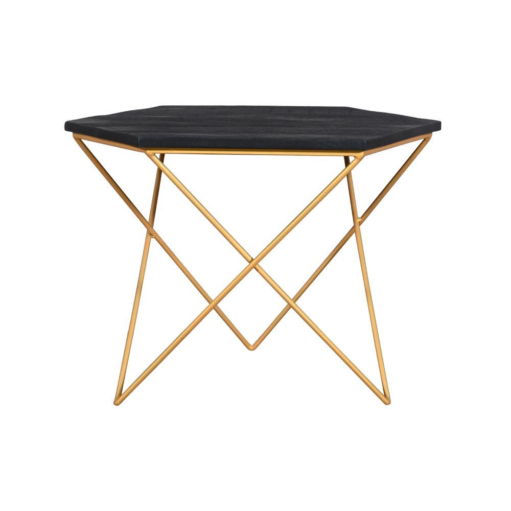 Julian Side Table Hexagon Gold & Black Large - Furniture Castle