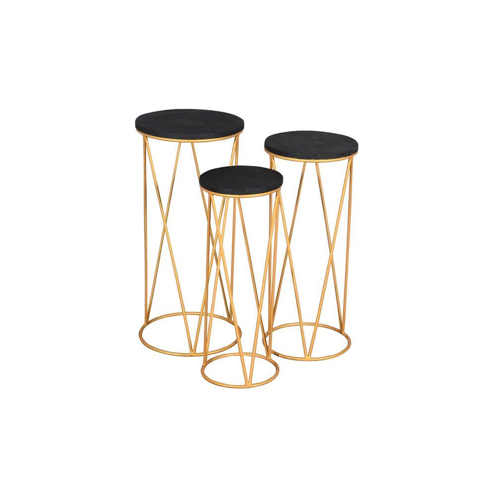 Julian Stool Set Of 3 Round Gold & Black - Furniture Castle