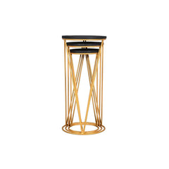 Julian Stool Set Of 3 Round Gold & Black - Furniture Castle