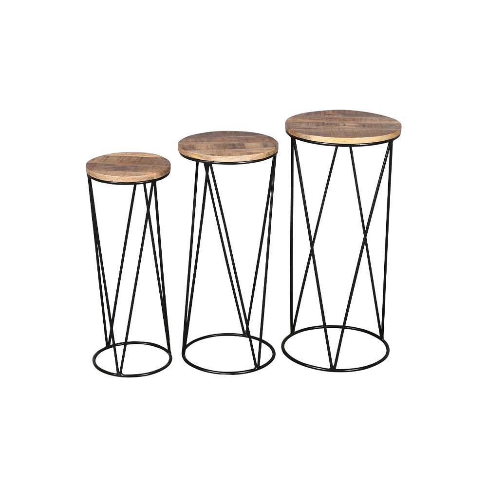 Julian Stool Set Of 3 Round Gold & Black - Furniture Castle