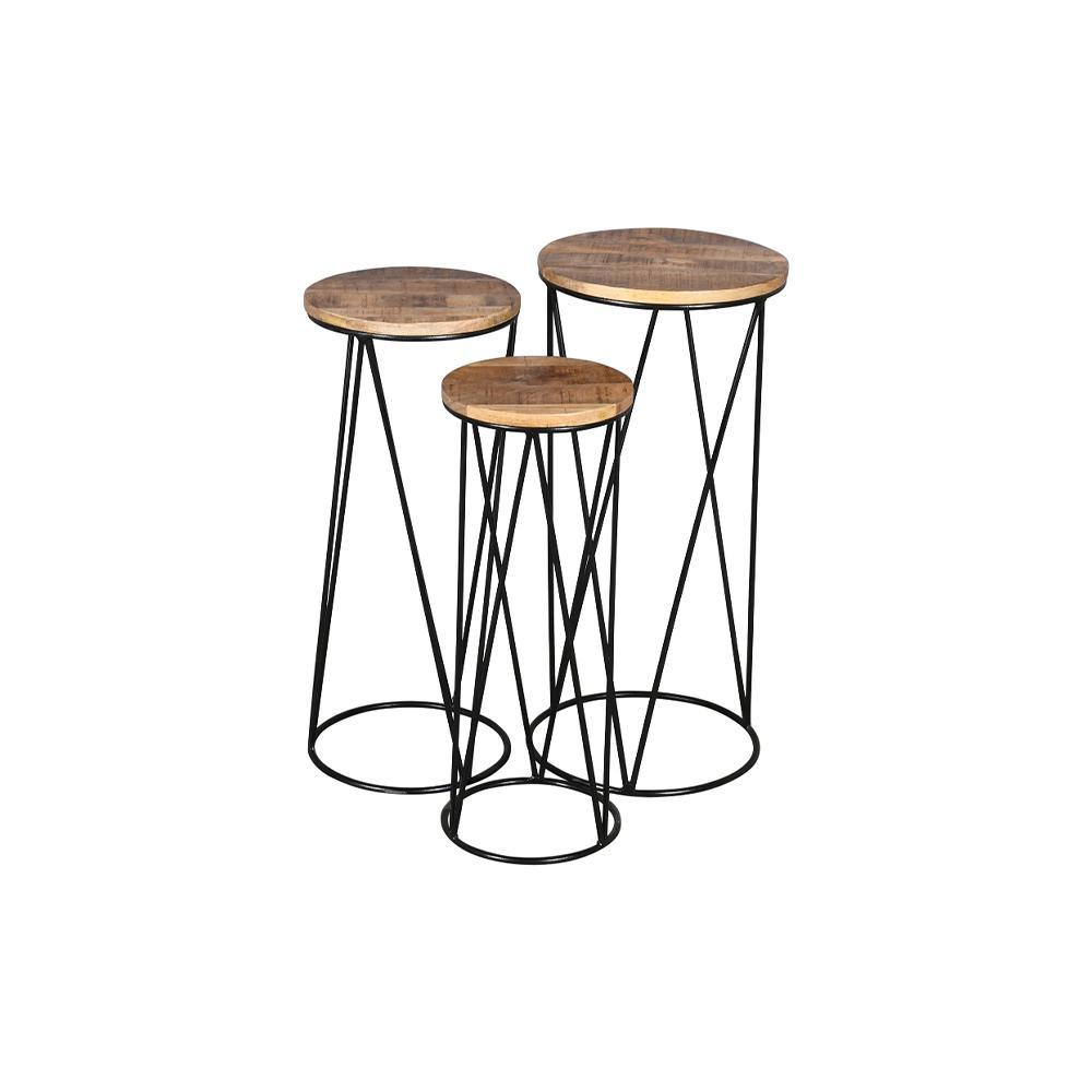 Julian Stool Set Of 3 Round Gold & Black - Furniture Castle