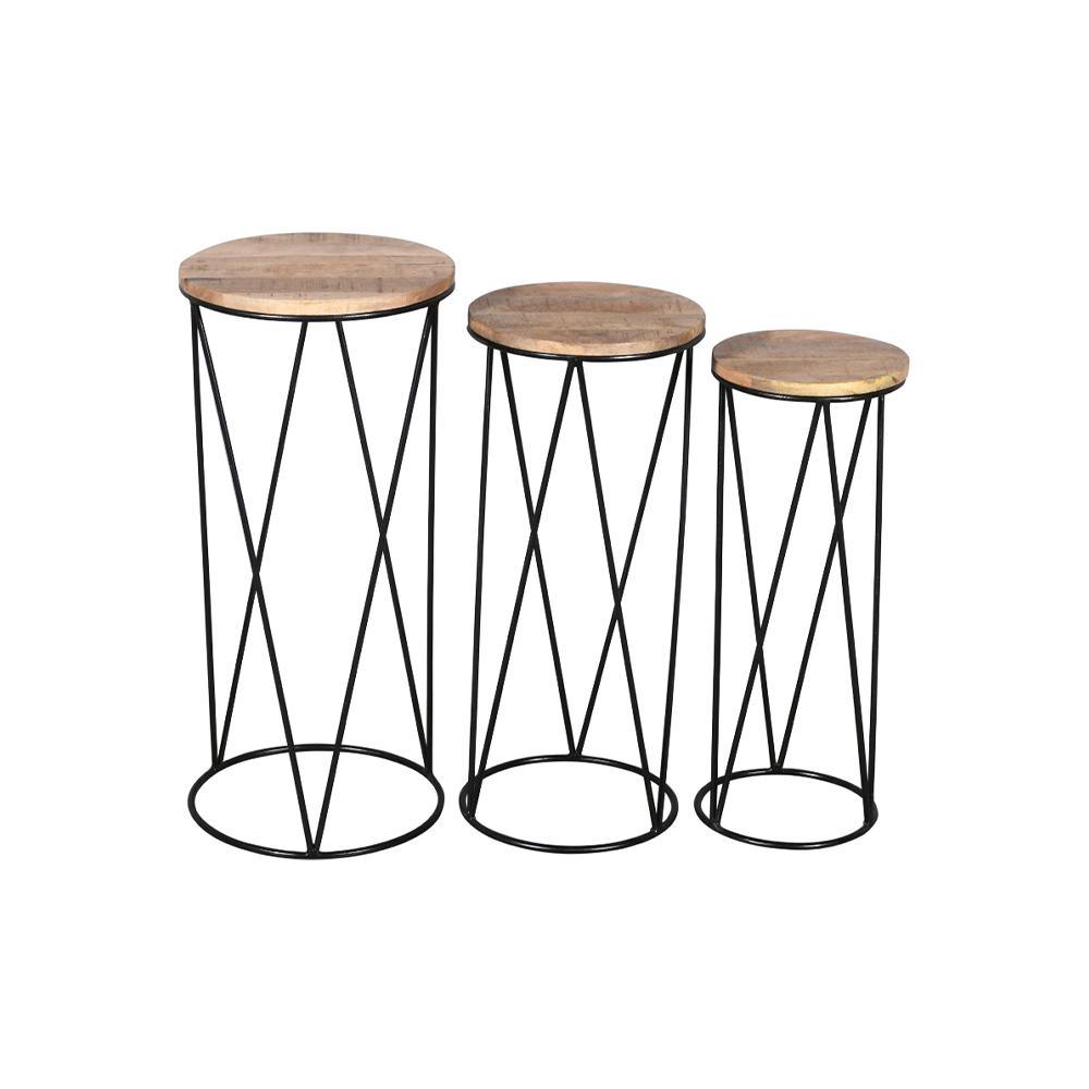 Julian Stool Set Of 3 Round Gold & Black - Furniture Castle