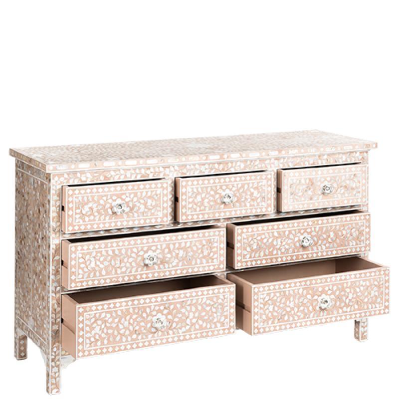 Majestic Inlay 7dr Chest Floral MoP - Blush Pink - Furniture Castle