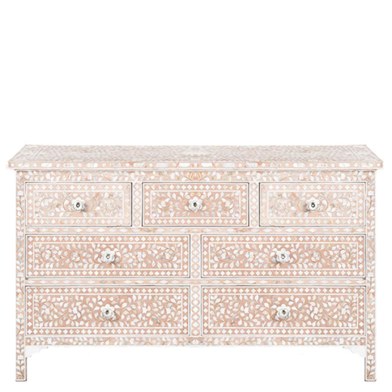 Majestic Inlay 7dr Chest Floral MoP - Blush Pink - Furniture Castle