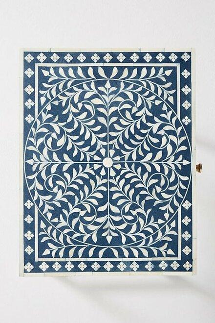 Maverick Floral Intertwine Inlay Bedsides-Blue - Furniture Castle