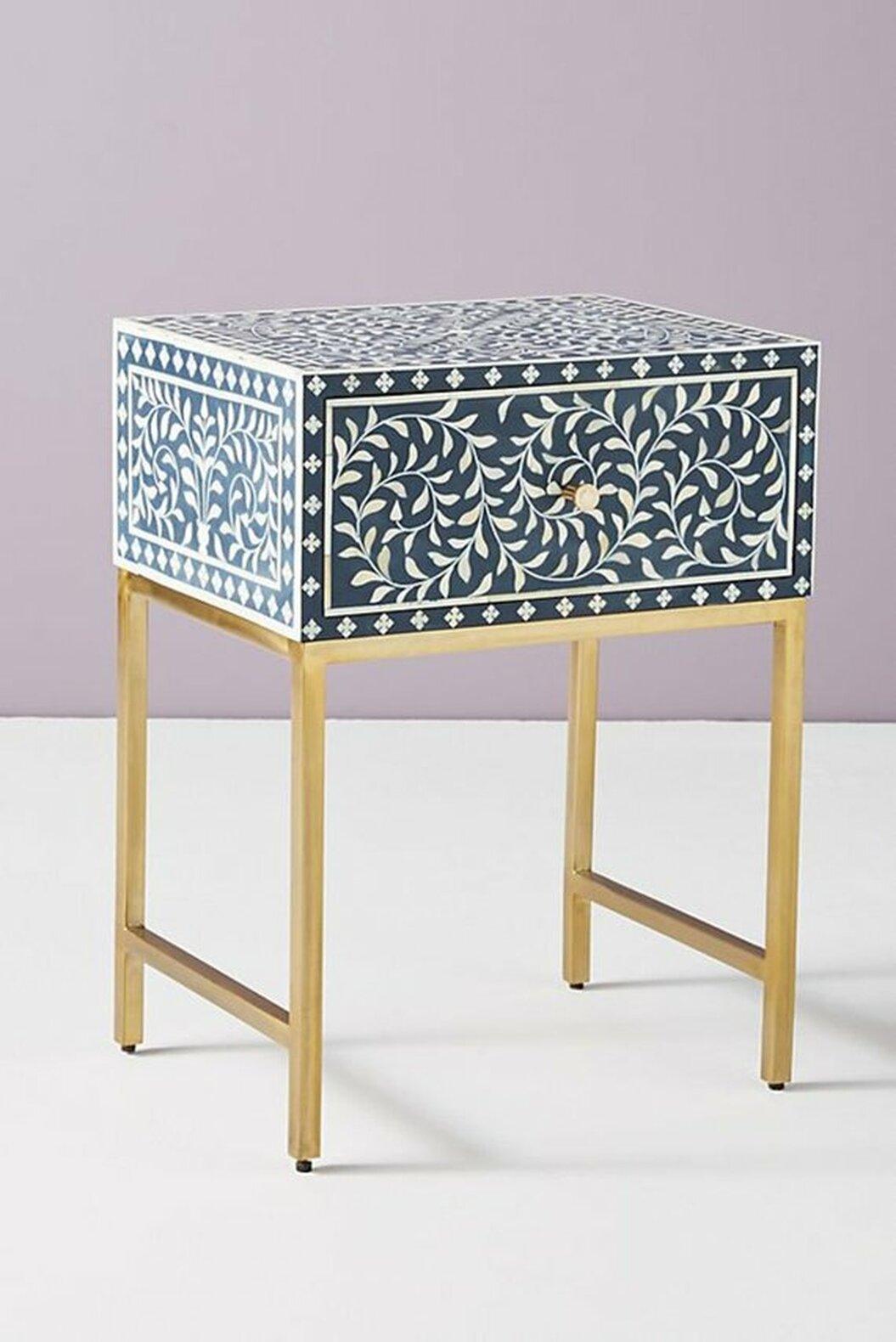 Maverick Floral Intertwine Inlay Bedsides-Blue - Furniture Castle