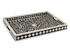 Maverick Inlay Rect Tray Floral - Black - Furniture Castle