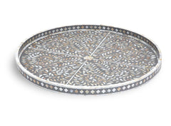 Maverick Round Floral Tray MoP - Grey - Furniture Castle