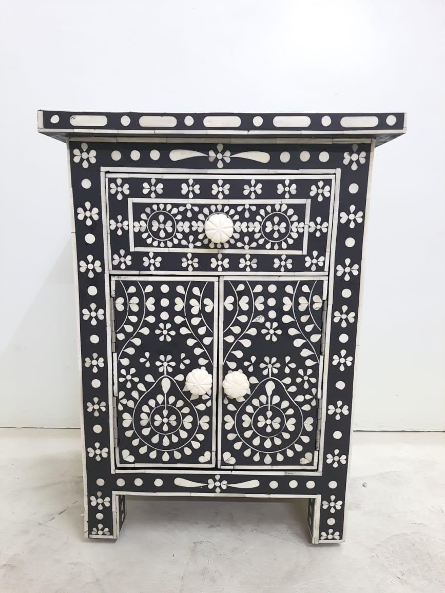 Rowan 2Dr Bedside Mandala - Black - Furniture Castle