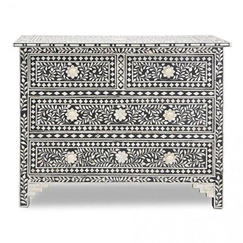 Santiago Inlay 4Dr Chest Floral - Black - Furniture Castle