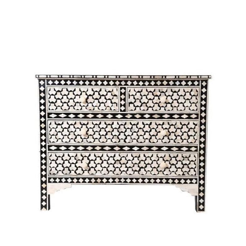 Santiago Inlay 4dr Targua Chest - Black - Furniture Castle