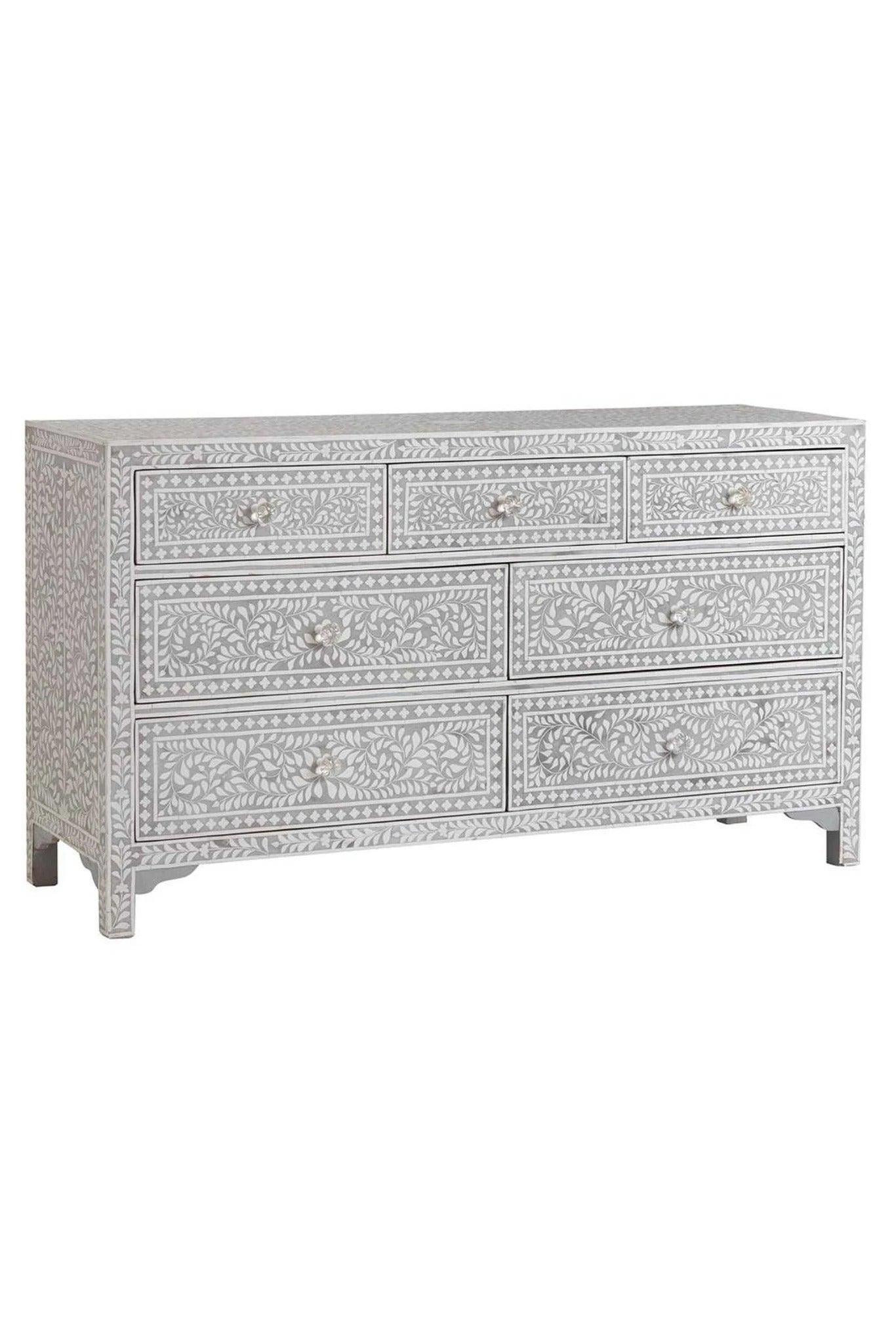 Santiago Inlay 7dr Chest Floral BTB - Grey - Furniture Castle