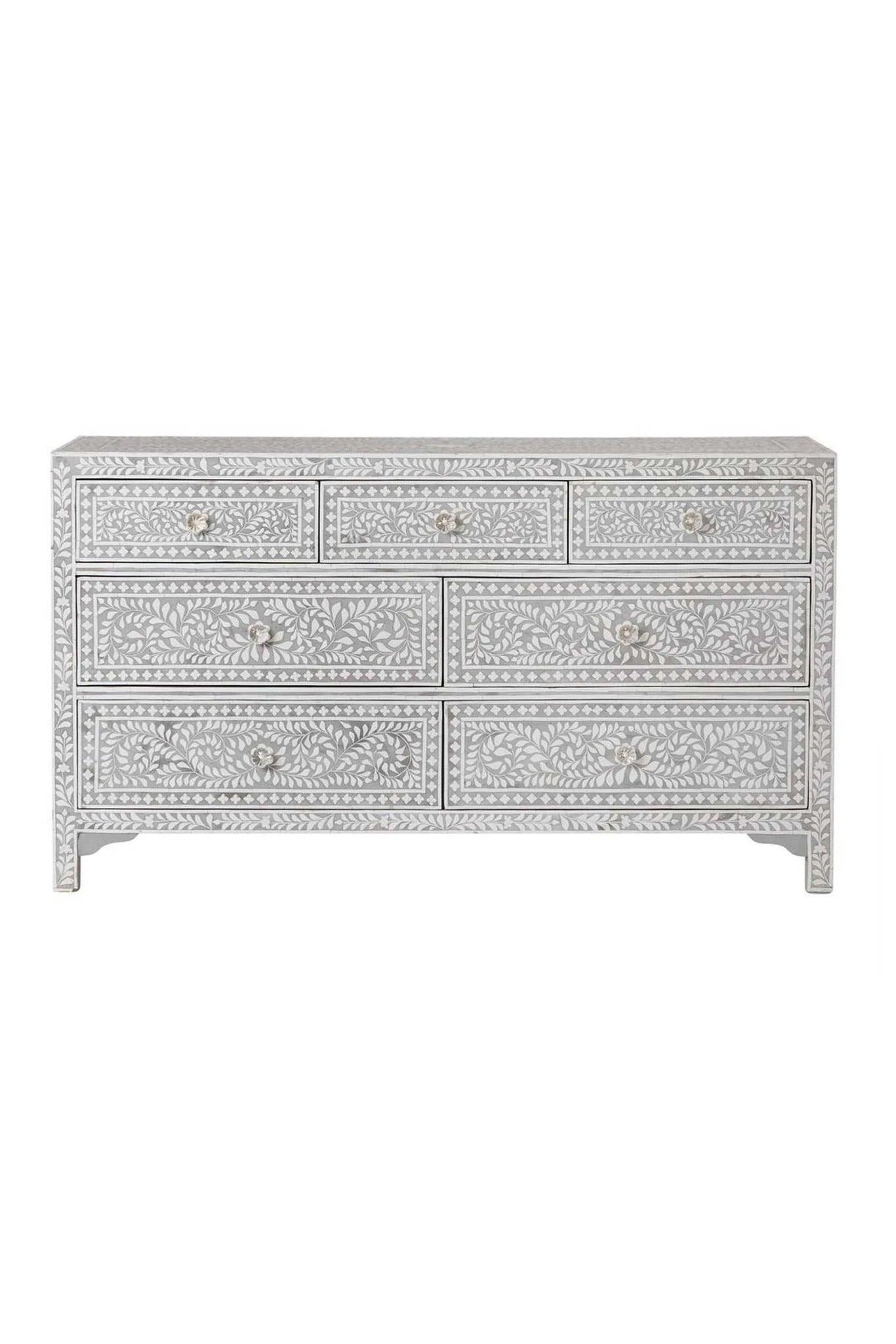 Santiago Inlay 7dr Chest Floral BTB - Grey - Furniture Castle