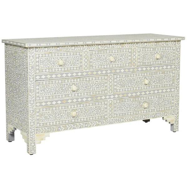 Santiago Inlay 7Dr Chest Floral - Grey - Furniture Castle