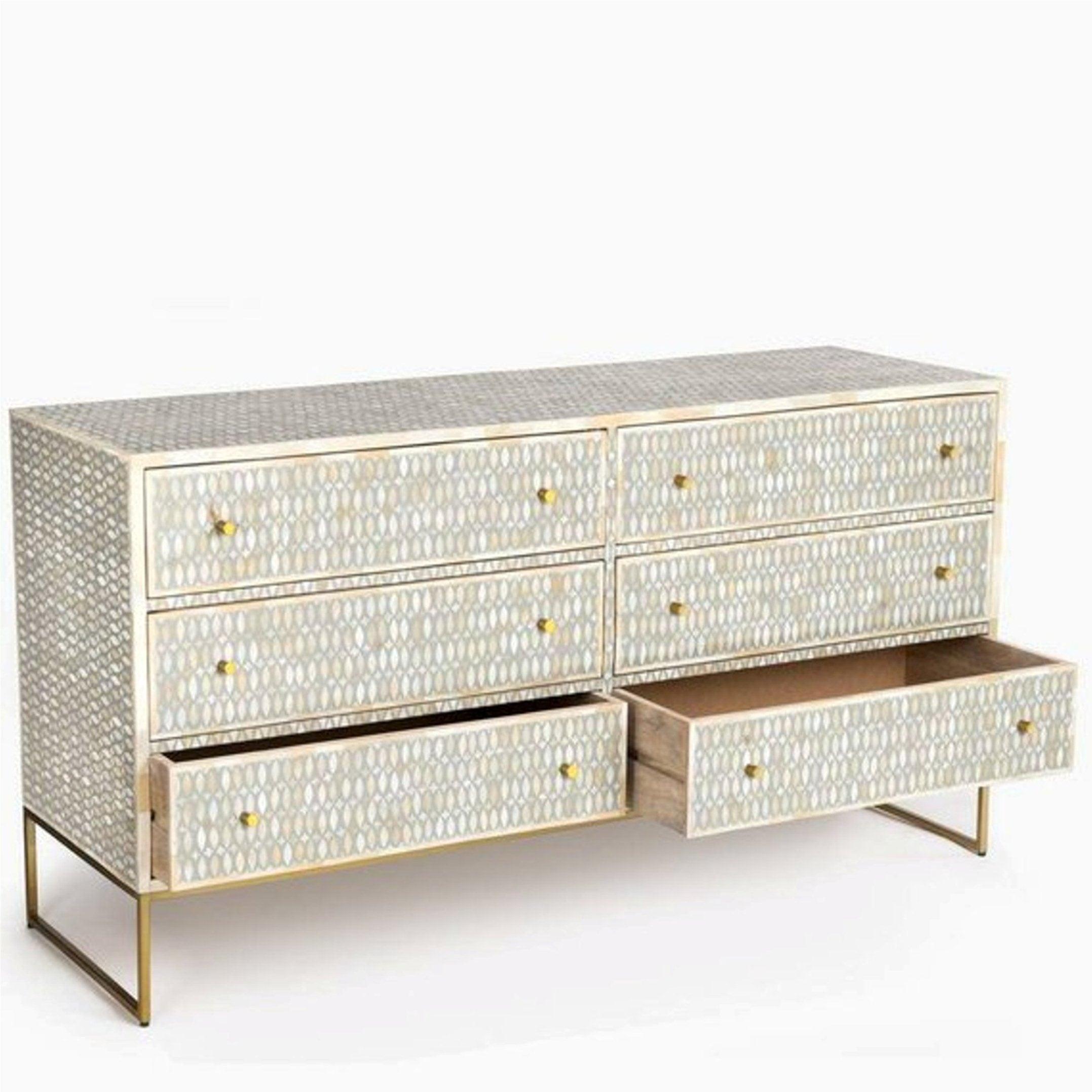 Santiago Inlay Deeya 6Dr Chest - Grey - Furniture Castle