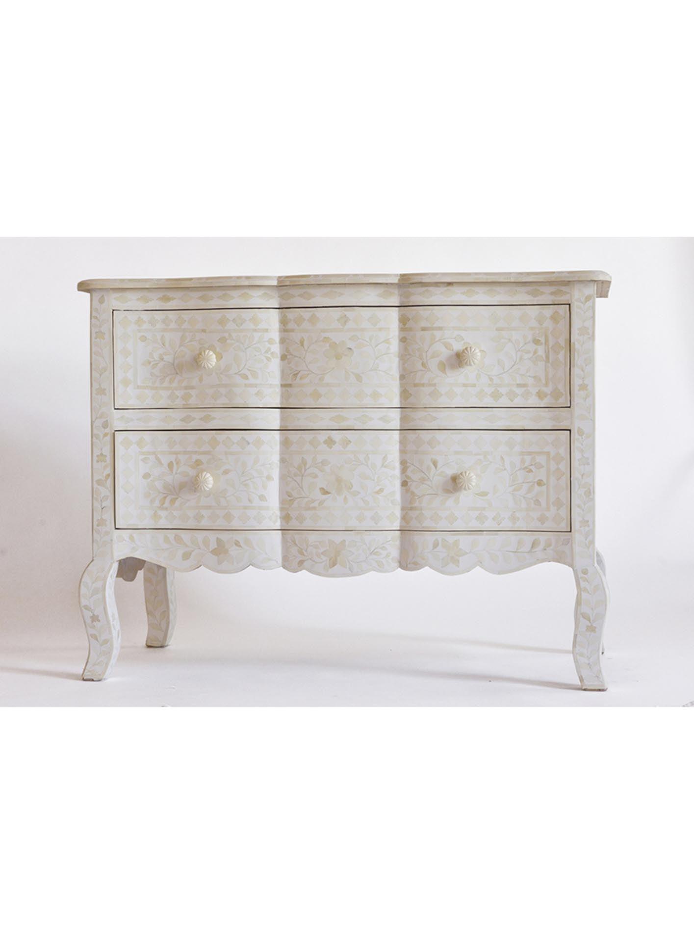 Santiago Inlay Provincial 2Dr Chest Floral - White - Furniture Castle