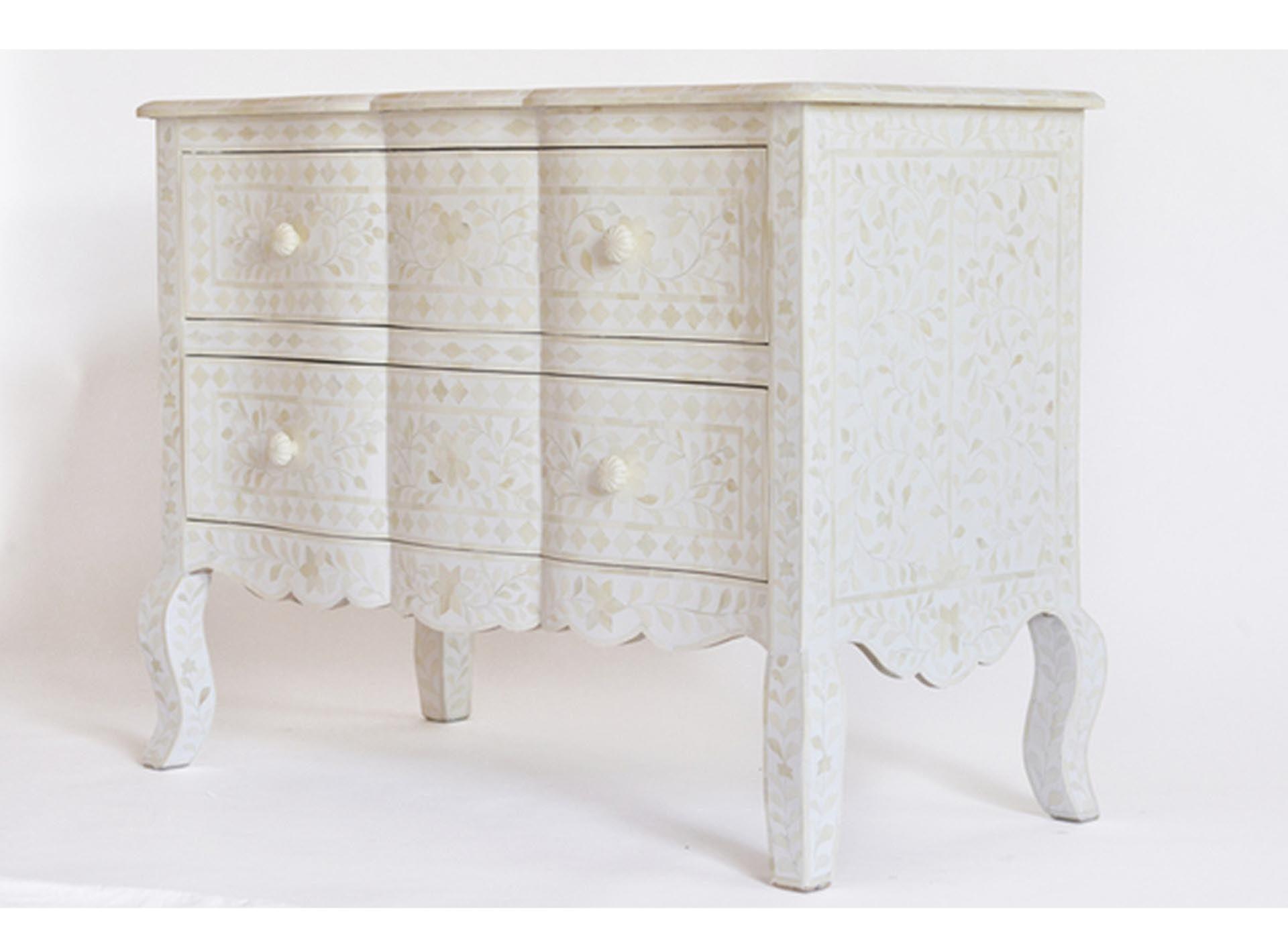 Santiago Inlay Provincial 2Dr Chest Floral - White - Furniture Castle