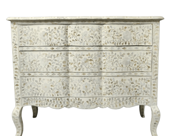 Santiago Inlay Provincial 3Dr Chest Floral MoP - White - Furniture Castle