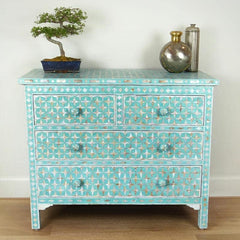 Santiago Inlay Star MoP 4Dr Chest - Sea Green - Furniture Castle